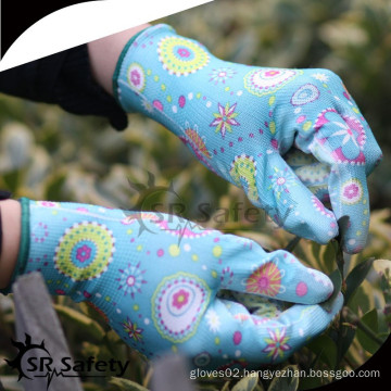 SRSAFETY 13g flower printed transparant nitrile garden work glove